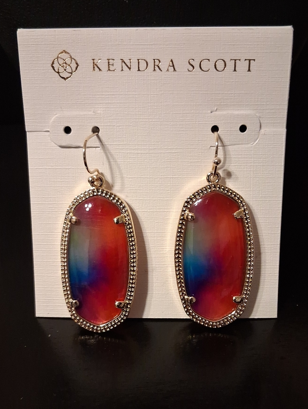 Kendra Scott Danielle Gold Earrings Dichroic Glass Watercolor Illusion New